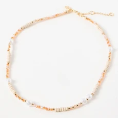 Gold Etti Pink Beaded & Faux Pearl Necklace