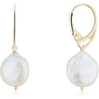 Gold Flat Pearl Drop Earrings - Gold