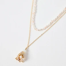 Gold Gigi Bead & Faux Pearl Cluster Pendant Necklace
