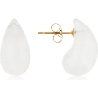 Gold Glass Stone Teardrop Stud Earrings - Gold