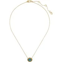 Gold Green + Blue Horizontal Oval Halo Necklace - Gold