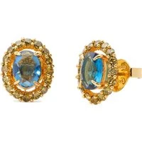 Gold Green Blue Horizontal Oval Halo Stud - Gold