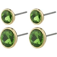 Gold + Green Callie Crystal Earring Set - Gold