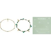 Gold Green Charms Bracelets Set - Gold