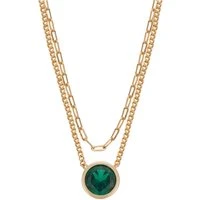 Gold Green Circle Layered Necklace - 40cm