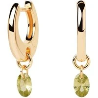 Gold Green Lily Drop Hoop Earrings - Gold