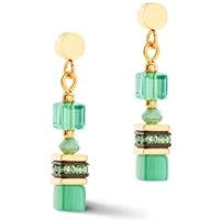 Gold Green Mini Cubes Earrings - Silver