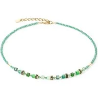 Gold Green Mini Cubes Necklace - Silver