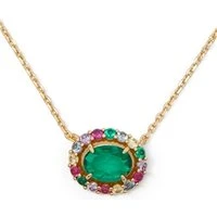 Gold Green + Multicolour Horizontal Oval Halo Necklace - Gold