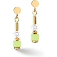 Gold Green Pearl Petite Cubes Earrings - Gold