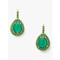 Gold & Green Teardrop Halo Drop Earrings - Gold