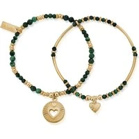 Gold Guiding Love Malachite Bracelet Set - Adjustable