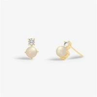 Gold Halo Pearl Cubic Zirconia & Pearl Stud Earrings - Gold