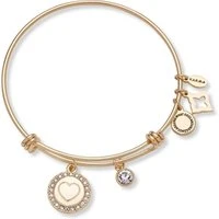 Gold Heart Crystal Coin Bangle - Adjustable