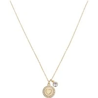 Gold Heart Crystal Coin Necklace - Gold