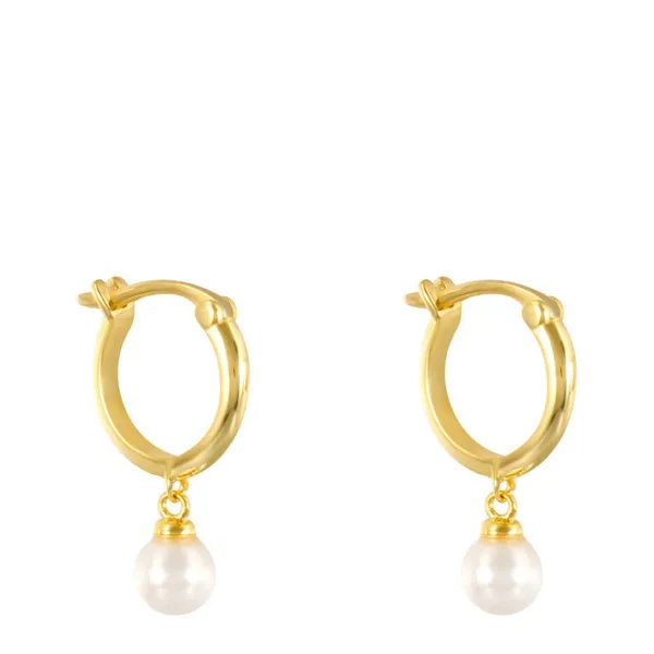 Gold Hoop Pearl Drop Earrings - Silver