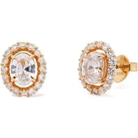 Gold Horizontal Oval Halo Studs - Gold