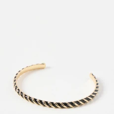 Gold Isela Twisted Black Enamel Inlay Cuff Bangle