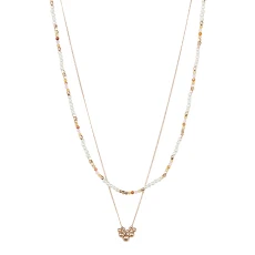 Gold Kaia Bead & Faux Pearl Chain Double Row Necklace