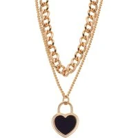 Gold Layered Black Heart Necklace - Gold