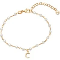 Gold Letter Pearl Bracelet - C