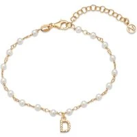 Gold Letter Pearl Bracelet - D