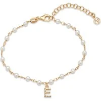 Gold Letter Pearl Bracelet - E