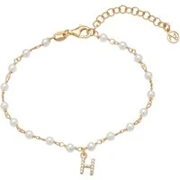 Gold Letter Pearl Bracelet - H