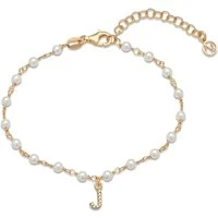 Gold Letter Pearl Bracelet - J