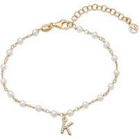 Gold Letter Pearl Bracelet - K