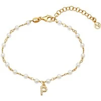 Gold Letter Pearl Bracelet - P