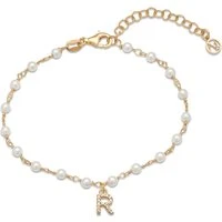 Gold Letter Pearl Bracelet - R