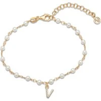 Gold Letter Pearl Bracelet - V