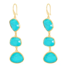 Gold Long Turquoise Pebble Drop Earrings