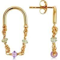 Gold Mix Tourmaline Gem Hoop Earrings - Gold