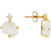 Gold Moonstone Gem Stud Earrings - Gold