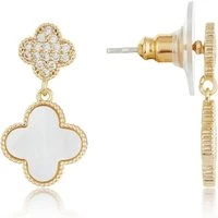 Gold Mother of Pearl Clover Drop Earrings - Gold