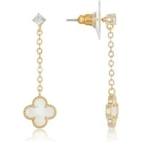 Gold Mother of Pearl Clover Long Earrings - Gold