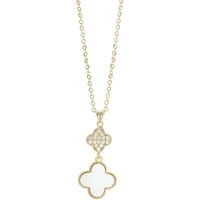 Gold Mother of Pearl Double Clover Drop Necklace - Gold