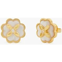 Gold Mother Of Pearl Flower Earrings - Gold