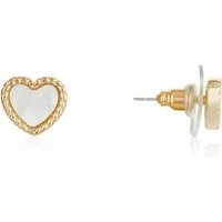 Gold Mother of Pearl Heart Stud Earrings - Gold