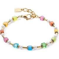 Gold Multicolour Pearl Petite Cubes Bracelet - Gold