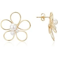 Gold Open Work Flower Stud Earrings - Gold