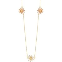 Gold Orange Enamel Flower Necklace - Gold