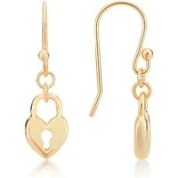 Gold Padlock Heart Drop Earrings - Gold