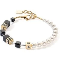 Gold Pearl and Onyx GeoCube Bracelet - Silver