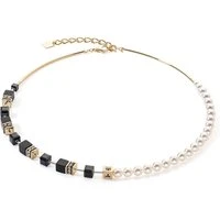 Gold Pearl and Onyx GeoCube Necklace - Silver