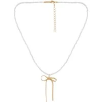 Gold Pearl Bow Necklace