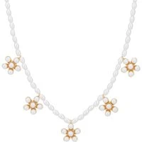 Gold Pearl Flower Necklace - Gold