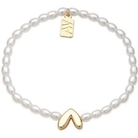 Gold Pearl Stretch Heart Bracelet - Gold